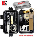 Survival kit set military outdoor travel mini camping tools aid kit emergency multifunct survive Wristband whistle blanket knife